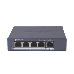 Switch Gigabit PoE+ / Administrable / 4 Puertos 1000 Mbps PoE+ / 1 Puerto 1000 Mbps Uplink / Configuración Nube Hik-PartnerPro / Modo Extendido hasta 300 Metros / 60 Watts