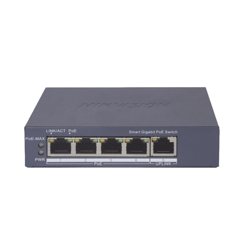 Switch Gigabit PoE+ / Administrable / 4 Puertos 1000 Mbps PoE+ / 1 Puerto 1000 Mbps Uplink / Configuración Nube Hik-PartnerPro / Modo Extendido hasta 300 Metros / 60 Watts