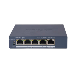 Switch Gigabit PoE+ / Monitoreable / 4 Puertos 1000 Mbps PoE+ / 1 Puerto 1000 Mbps Uplink / Configuración Nube Hik-PartnerPro / Modo Extendido hasta 300 Metros / 45 Watts