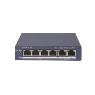 Switch Gigabit PoE+ / Administrable / 4 Puertos 1000 Mbps PoE+ / 2 Puertos 1000 Mbps Uplink / Configuración Nube Hik-PartnerPro / Modo Extendido hasta 300 Metros / 45 Watts