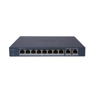 Switch Gigabit PoE+ / Administrable / 8 Puertos 1000 Mbps PoE+ / 2 Puertos 1000 Mbps de Uplink / Configuración Nube Hik-PartnerPro / Modo Extendido hasta 300 Metros / 60 W