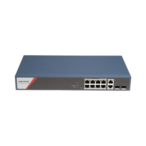 Switch Gigabit PoE+ / Administrable / 8 Puertos 1000 Mbps PoE+(4 Puertos PoE++ 90 W) / 2 Puertos 1000 Mbps de Uplink / 2 Puertos SFP / Configuración Nube Hik-PartnerPro / Modo Extendido hasta 300 Metros / 130 W