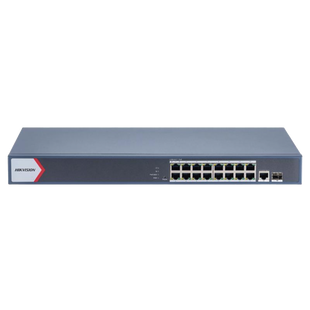 Switch Gigabit PoE+ / Administrable / 16 Puertos 1000 Mbps PoE+ / 1 Puerto 1000 Mbps de Uplink / 1 Puerto SFP /  Configuración Nube desde Hik-Partner Pro / Modo Extendido hasta 300 Metros / 230 Watts
