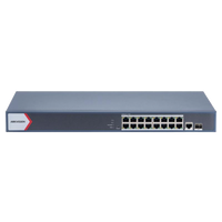 Switch Gigabit PoE+ / Administrable / 16 Puertos 1000 Mbps PoE+ / 1 Puerto 1000 Mbps de Uplink / 1 Puerto SFP /  Configuración Remota desde Hik-PartnerPro / Modo Extendido hasta 300 Metros / 130 Watts