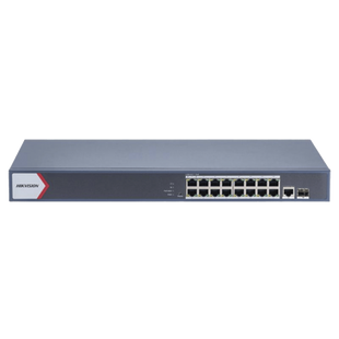 Switch Gigabit PoE+ / Monitoreable / 16 Puertos 1000 Mbps PoE+ / 1 Puerto 1000 Mbps de Uplink / 1 Puerto SFP /  Configuración Nube desde Hik-PartnerPro / Modo Extendido hasta 300 Metros / 130 Watts