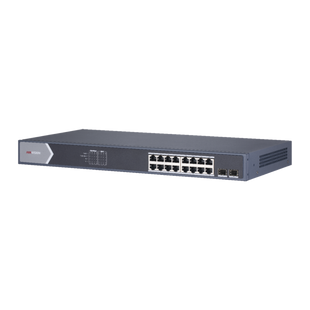 Switch Gigabit PoE+ / Monitoreable / 16 Puertos 1000 Mbps PoE+ / 1 Puerto 1000 Mbps de Uplink / 1 Puerto SFP /  Configuración Remota desde Hik-PartnerPro / Modo Extendido hasta 300 Metros / 130 Watts