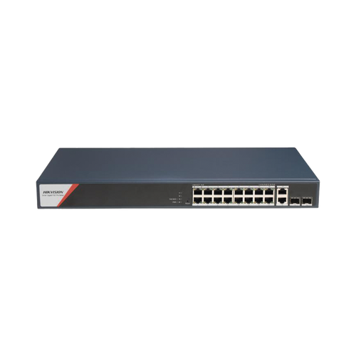 Switch Gigabit PoE+ / Administrable / 16 Puertos 1000 Mbps PoE+ (4 Puertos PoE++ 90 W) / 2 Puertos 1000 Mbps de Uplink / 2 Puertos SFP / Configuración Nube Hik-PartnerPro / Modo Extendido hasta 300 Metros / 230 W