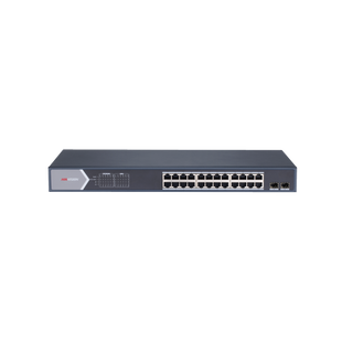 Switch Gigabit PoE+ / Administrable / 24 Puertos 1000 Mbps PoE+ / 2 Puertos SFP / Configuración Remota desde Hik-PartnerPro / PoE Extendido 250 Metros / 370 Watts