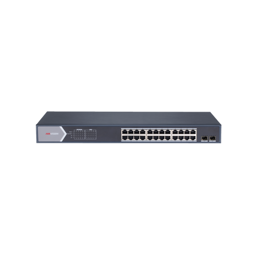 Switch Gigabit PoE+ / Administrable / 24 Puertos 1000 Mbps PoE+ / 2 Puertos SFP / Configuración Remota desde Hik-PartnerPro / PoE Extendido 250 Metros / 370 Watts