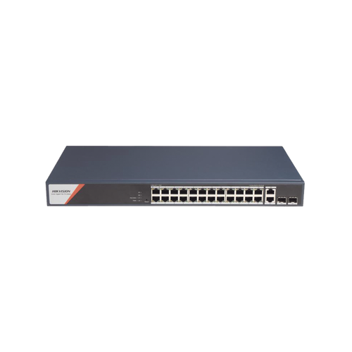 Switch Gigabit PoE+ / Administrable / 24 Puertos 1000 Mbps PoE+ (4 Puertos PoE++ 90 W) / 2 Puertos 1000 Mbps de Uplink / 2 Puertos SFP / Configuración Nube Hik-PartnerPro / Modo Extendido hasta 300 Metros / 370 W