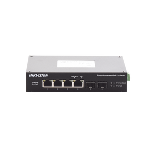 Switch Industrial No Administrable Gigabit / 3 Puertos Gigabit PoE+ (30 W) + 1 Puerto Gigabit PoE++ (60 W) / 2 Puertos SFP / 65 W Total / 48 a 57 VCD / Ideal para Proyectos / 300 Metros de Distancia