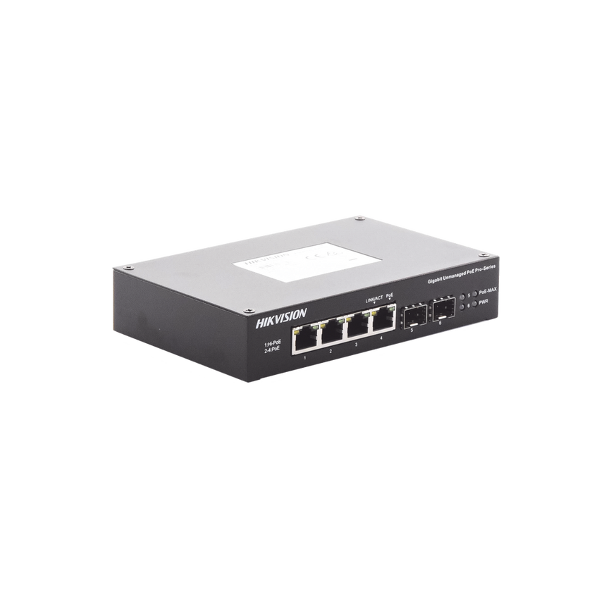 Switch Industrial No Administrable Gigabit / 3 Puertos Gigabit PoE+ (30 W) + 1 Puerto Gigabit PoE++ (60 W) / 2 Puertos SFP / 65 W Total / 48 a 57 VCD / Ideal para Proyectos / 300 Metros de Distancia