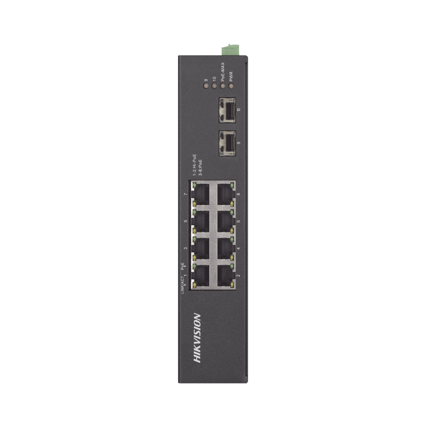 Switch Industrial No Administrable Gigabit / 6 Puertos Gigabit PoE+ (30 W) + 2 Puertos Gigabit PoE++ (60 W) / 2 Puertos SFP / 120 W Total / 48 a 57 VCD / Ideal para Proyectos / 300 Metros de Distancia