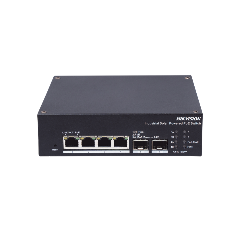 Switch Industrial Administrable Gigabit / 3 Puertos Gigabit PoE+ (30 W) + 1 Puertos Gigabit PoE++ (60 W) / 2 Puertos SFP / 120 W Total / 48 a 57 VCD / Ideal para Proyectos / 300 Metros de Distancia