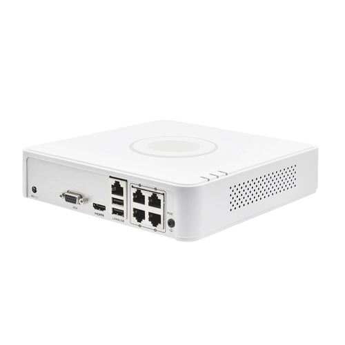 NVR 4 Megapixel (Compatible con Cámaras ACUSENSE) / 4 canales IP / 4 Puertos PoE /1 Bahía de Disco Duro / Salida de Vídeo Full HD