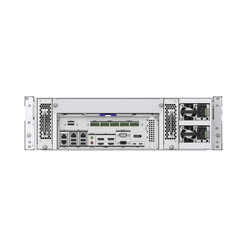 NVR 32 Megapixel (8K) / 128 canales IP / 16 Bahías de Disco Duro / 4 Puertos de Red / Soporta RAID con Hot Swap / Fuente Redundante / NVR de Alto Desempeño