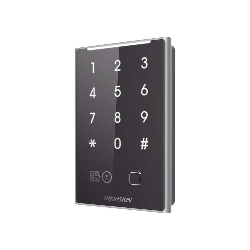 Lector de Tarjetas PROX EM y de Códigos QR / Teclado para Contraseña / Compatible con Controladores DSK2600 Series Hikvision / Comunicación RS485 y WIEGAND / IP65