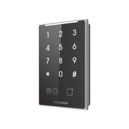 Lector de Tarjetas PROX EM y de Códigos QR / Teclado para Contraseña / Compatible con Controladores DSK2600 Series Hikvision / Comunicación RS485 y WIEGAND / IP65