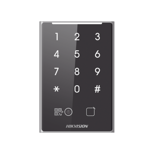 Lector de Tarjetas PROX EM y de Códigos QR / Teclado para Contraseña / Compatible con Controladores DSK2600 Series Hikvision / Comunicación RS485 y WIEGAND / IP65