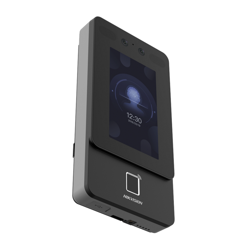 Terminal Min Moe PoE & WiFi de Reconocimiento Facial y Huella con Lector PROX EM / Exterior IP65  / Hasta 1.5 mts en Lectura de Rostro / Soporta P2P / 1,500 Rostros / 3,000 Huellas / Salida 12 Vcd para Chapa / PoE / SIP Estandar / HIK-IA