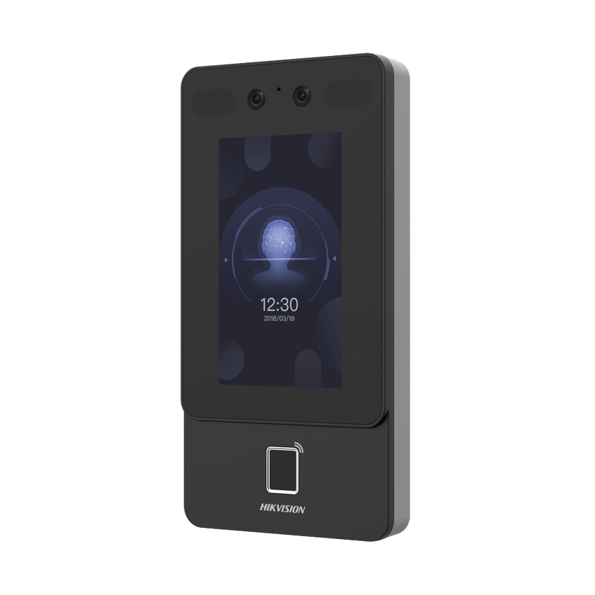 Terminal Min Moe PoE & WiFi de Reconocimiento Facial y Huella con Lector MIFARE / Exterior IP65  / Hasta 1.5 mts en Lectura de Rostro / Soporta P2P / 1,500 Rostros / 3,000 Huellas / Salida 12 Vcd para Chapa / PoE / SIP Estandar / HIK-IA