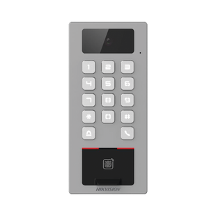 Lector Biometrico con Teclado para Exterior Antivandálico IP65 & IK09 con función de Videoportero Multiapartamento /  Huella, Tarjeta, Código QR, PIN o App HikConnect  / Cámara 2 MP compatible con NVRs / Soporta biom