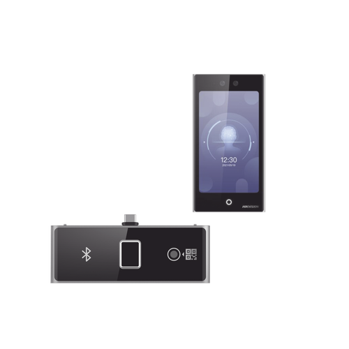 Terminal Facial Min Moe WiFi con pantalla de 7" y Lector de Huellas, Códigos QR y Bluetooth /  Exterior IP65 / 10,000 rostros y 50,000 tarjetas / Soporta módulo lector de Huella, QR y Bluetooth / HIK-IA