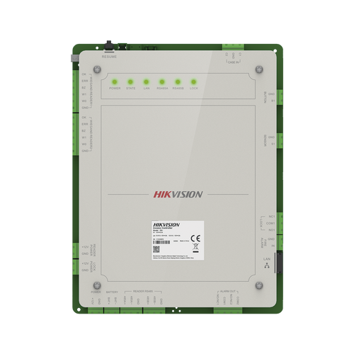 Controlador de Acceso 1 Puerta Administrable en la Nube con Hik-Connect Teams / Interfaz Web / 2 Lectores de Huella o Tarjeta / 100,000 Tarjetas / 10,000 Huellas / Incluye Gabinete y Fuente de Alimentación 12v 4A / Soporta Batería de Respald