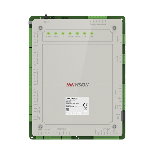 Controlador de Acceso 2 Puertas Administrable en la Nube con Hik-Connect Teams / Interfaz Web / 4 Lectores de Huella o Tarjeta / 100,000 Tarjetas / 10,000 Huellas / Incluye Gabinete y Fuente de Alimentación 12 Vcd 8 A / Soporta Batería de Re