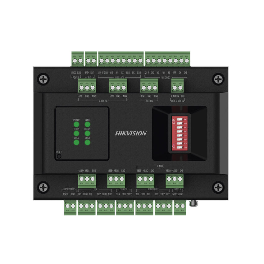Expansor de 2 Puertas para Paneles de Control de Acceso DS-K27 Series / Comunicación RS-485 / 4 Entradas y 2 Salidas Auxiliares