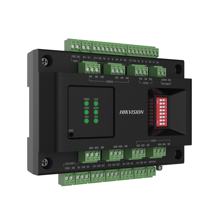 Expansor de 2 Puertas para Paneles de Control de Acceso DS-K27 Series / Comunicación RS-485 / 4 Entradas y 2 Salidas Auxiliares