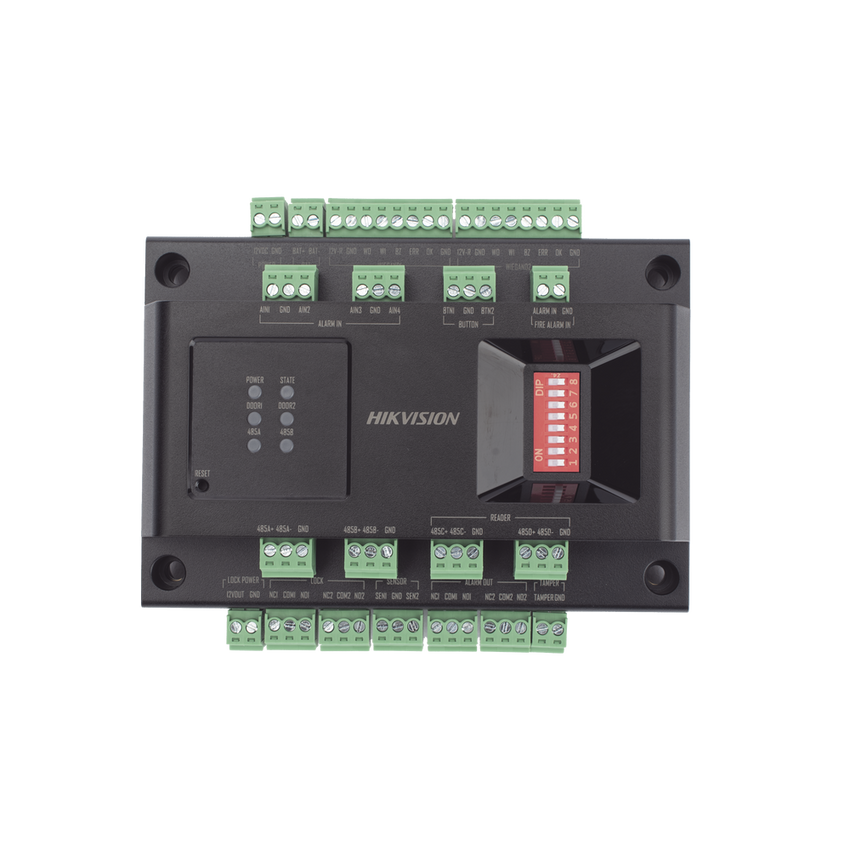 Expansor de 2 Puertas para Paneles de Control de Acceso DS-K27 Series / Comunicación RS-485 / 4 Entradas y 2 Salidas Auxiliares
