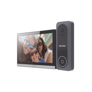 Kit de Videoportero Hibrido TurboHD con Pantalla LCD touch de 7" Wi-Fi / Frente de Calle para Exterior de Policarbonato / 720p (1 Megapíxel )130° de Visión (Gran Angular) / Llamada a App Hik-Connect