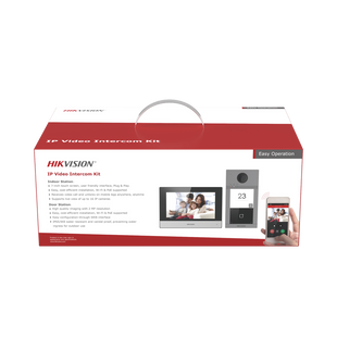 Kit de Videoportero IP PoE Estandar con llamada a App de Smartphone (Hik-Connect) / Apertura con Tarjeta MIFARE / Frente de calle IK08 & IP65 / Soporta 2 puertas