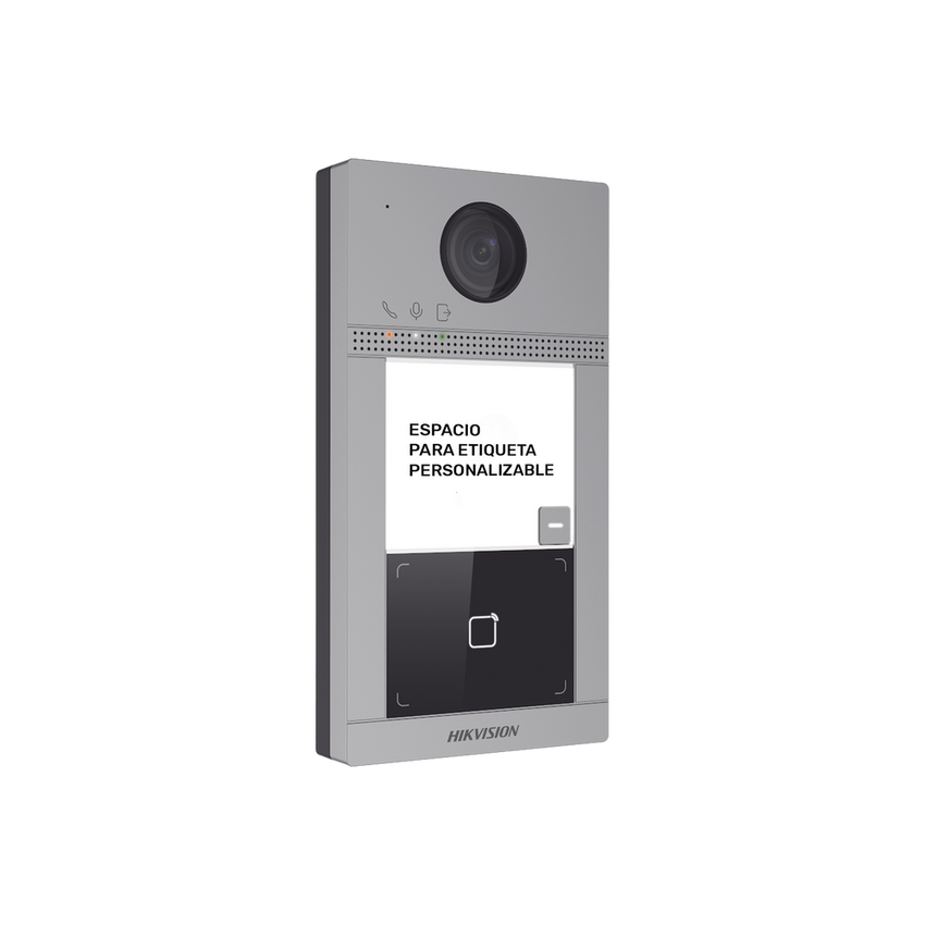 Videoportero IP 2 Megapixel / Llamada y Apertura Remota desde App Hik-Connect / PoE / Exterior IP65 + Antivandalico IK08 / 1 Departamento / Apertura con Tarjeta / Soporta 2 Puertas y hasta 6 Monitores