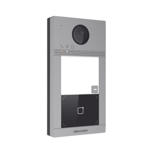 Videoportero IP 2 Megapixel / Llamada y Apertura Remota desde App Hik-Connect / PoE / Exterior IP65 + Antivandalico IK08 / 1 Departamento / Apertura con Tarjeta / Soporta 2 Puertas y hasta 6 Monitores