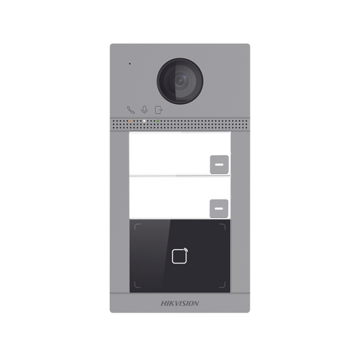 Videoportero IP 2 Megapixel / Llamada y Apertura Remota desde App Hik-Connect (requiere monitor) / PoE / Exterior IP65 + Antivandalico IK08 / 2 Departamentos / Apertura con Tarjeta / Soporta 2 Puertas y hasta 6 Monitores