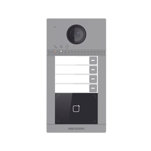 Videoportero IP 2 Megapixel / Llamada y Apertura Remota desde App Hik-Connect (Requiere monitor )/ PoE / Exterior IP65 + Antivandalico IK08 / 4 Departamento / Apertura con Tarjeta / Soporta 2 Puertas y hasta 6 Monitores