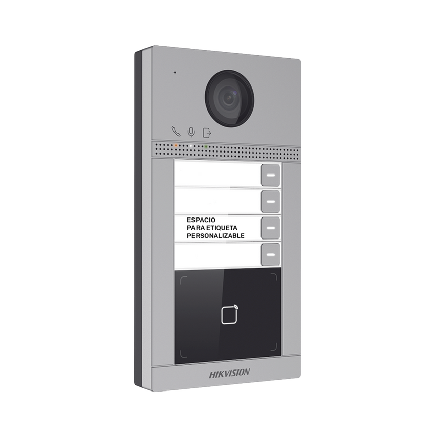 Videoportero IP 2 Megapixel / Llamada y Apertura Remota desde App Hik-Connect (Requiere monitor )/ PoE / Exterior IP65 + Antivandalico IK08 / 4 Departamento / Apertura con Tarjeta / Soporta 2 Puertas y hasta 6 Monitores