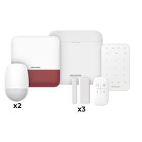 (AX PRO) KIT de Alarma AX PRO / Incluye: 1 Hub / 2 Sensores PIR / 3 Contactos Magnéticos mini / 1 Control Remoto / 1 Sirena Estrobo en color Rojo Inalámbrica Exterior /1 Teclado Inalámbrico / Wi-Fi / Compatible con Hik-Connect P2P