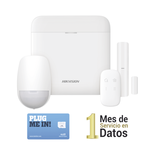 (AX PRO) KIT de Alarma AX PRO con GSM (3G/4G) / Incluye: 1 Hub con bateria de respaldo / 1 Sensor PIR / 1 Contacto Magnético / 1 Control Remoto /1 MICROSIM30M2M incluye 1 mes de servicio/ Wi-Fi / Compatible con Hik-Connect P2P