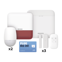 (AX PRO) KIT de Alarma AX PRO con GSM (3G/4G), Wi-Fi y Ethernet / Incluye: 1 Hub  con batería de respaldo / 2 Sensores PIR / 3 Contactos Magnéticos Slim / 1 Control Remoto / 1 Sirena Roja Inalambrica Exterior