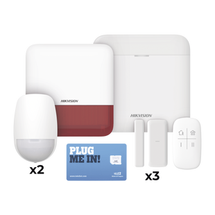 (AX PRO) KIT de Alarma AX PRO con GSM (3G/4G), Wi-Fi y Ethernet / Incluye: 1 Hub  con batería de respaldo / 2 Sensores PIR / 3 Contactos Magnéticos Slim / 1 Control Remoto / 1 Sirena Roja Inalambrica Exterior