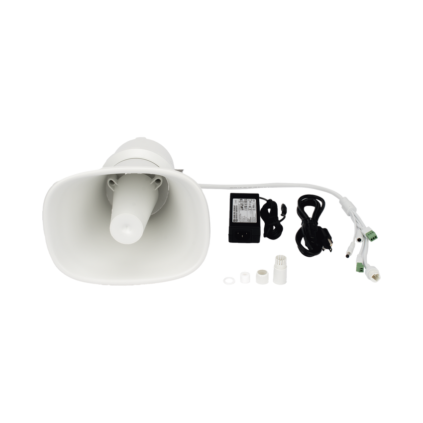 Bocina (Altavoz IP ) | Tipo Trompeta | 25 Watts | 24VCD | Exterior IP67 | Metal | Entrada de alarma | Voceo en tiempo real | Calendarización de audios | Síntesis de Voz (TTS)