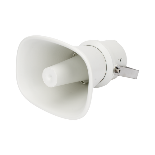 Bocina (Altavoz IP ) | Tipo Trompeta | 25 Watts | 24VCD | Exterior IP67 | Metal | Entrada de alarma | Voceo en tiempo real | Calendarización de audios | Síntesis de Voz (TTS)