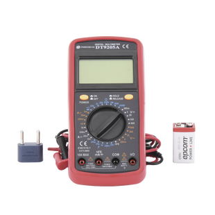 KIT Multímetro Digital DT9205A 600 Vcc /  Vca  CATII,  con Pantalla LCD. Incluye Batería ER-9V de 9V
