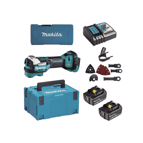 Multiherramienta Oscilante Inalámbrica de 18V, incluye 2 Baterías  BL1850B de 5.0 A, Cargador DC18RC, Accesorios y Estuche Makpac