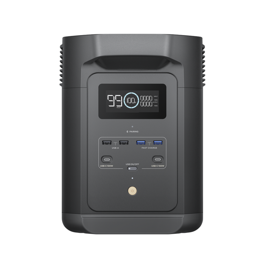 Estación de Energía Portátil de 980Wh Litio LFP / 10 Puertos AC 500 W (Max. 1000W) / 2 USB-C 100W / Cargador de Coche 10A a 12.6V / Conectividad WiFi y Bluetooth (App) / Carga Solar 500W Max.