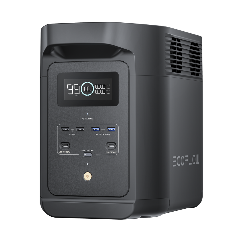 Estación de Energía Portátil de 980Wh Litio LFP / 10 Puertos AC 500 W (Max. 1000W) / 2 USB-C 100W / Cargador de Coche 10A a 12.6V / Conectividad WiFi y Bluetooth (App) / Carga Solar 500W Max.