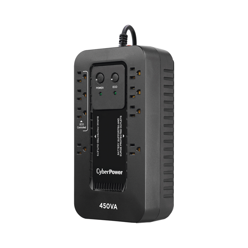 UPS de 450 VA/260 W, Topología Standby con Modo Ahorrador ECO, Entrada 120 Vca NEMA 5-15P, Con 8 Tomas NEMA 5-15R